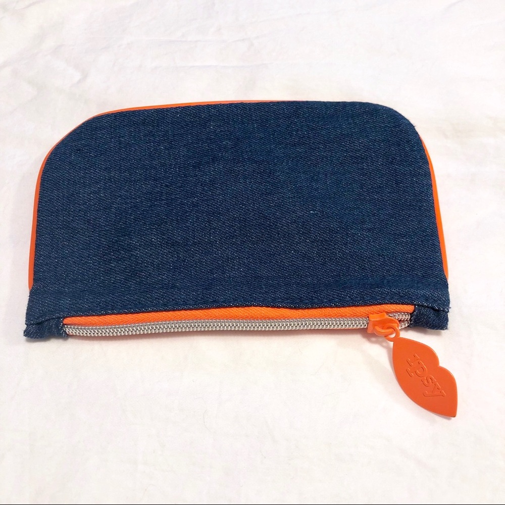 [ipsy] Denim Makeup Bag with Orange Accents